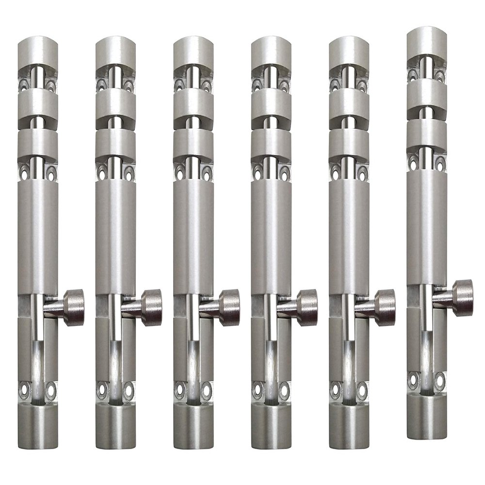 Life Vision Half Round Style Zaylo (Aluminium Body with Steel Rods and Knob) Tower Bolts 4 inch S.S. Finish Pack of 6 Pcs.