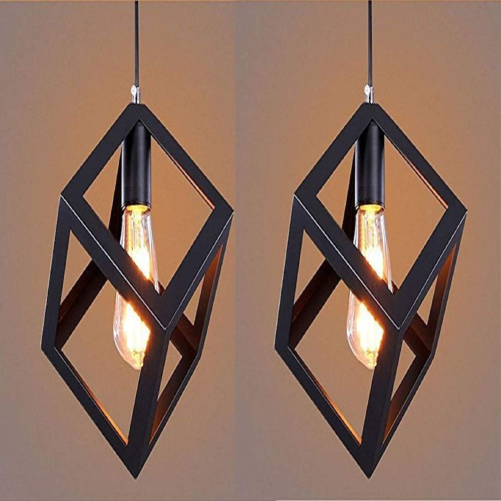 Vrct (Pack of 2) AC 110V Metal Square Cube Ceiling Light (Black, 60W)-(Bulb not Included)