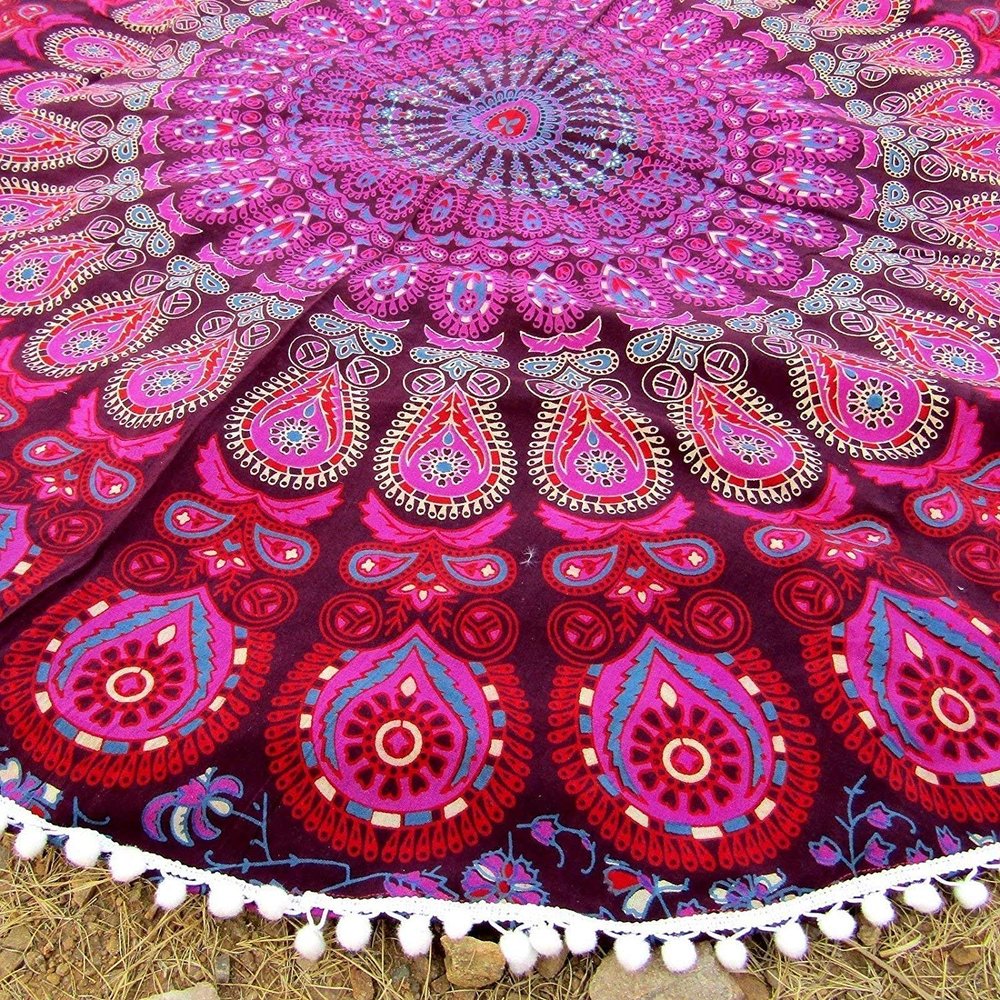 Textile Art Tapestry Mandala Traditional Cotton Round Center Table Cover-Queen, Multicolour