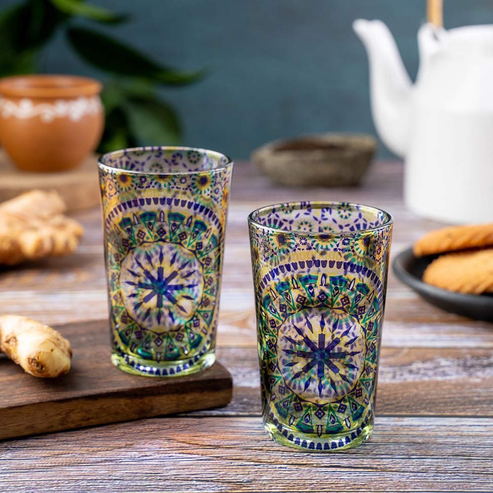 KOLOROBIA Moroccan Inspiration Chai Glass/Tea Glass, Flame Proof, Microwave & Dishwasher Safe | for Daily Use & Gifting, 200 ML (Set of 2)