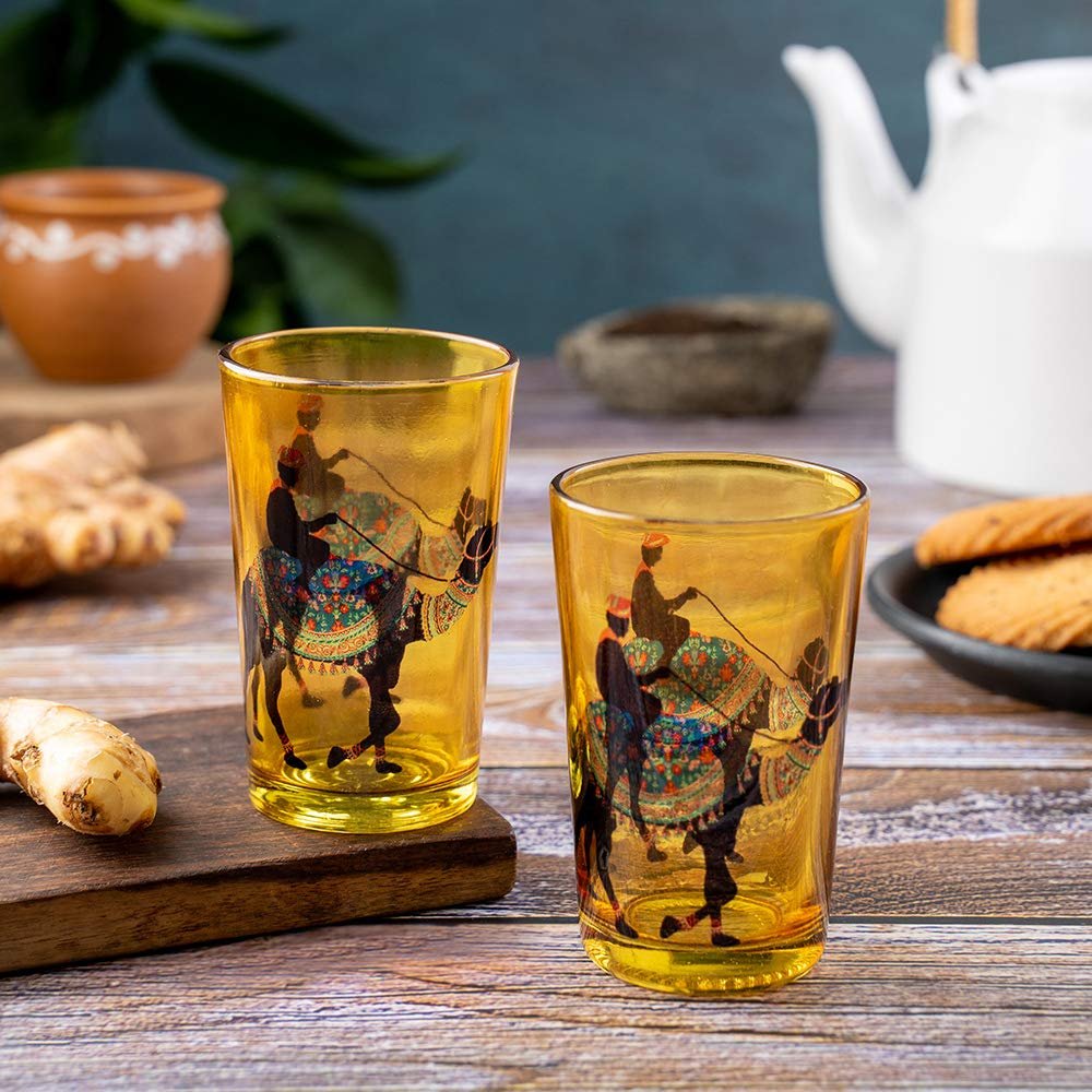 KOLOROBIA Camel Glory Chai Glass/Tea Glass, Flame Proof, Microwave & Dishwasher Safe | for Daily Use & Gifting, 200 ML (Set of 2)