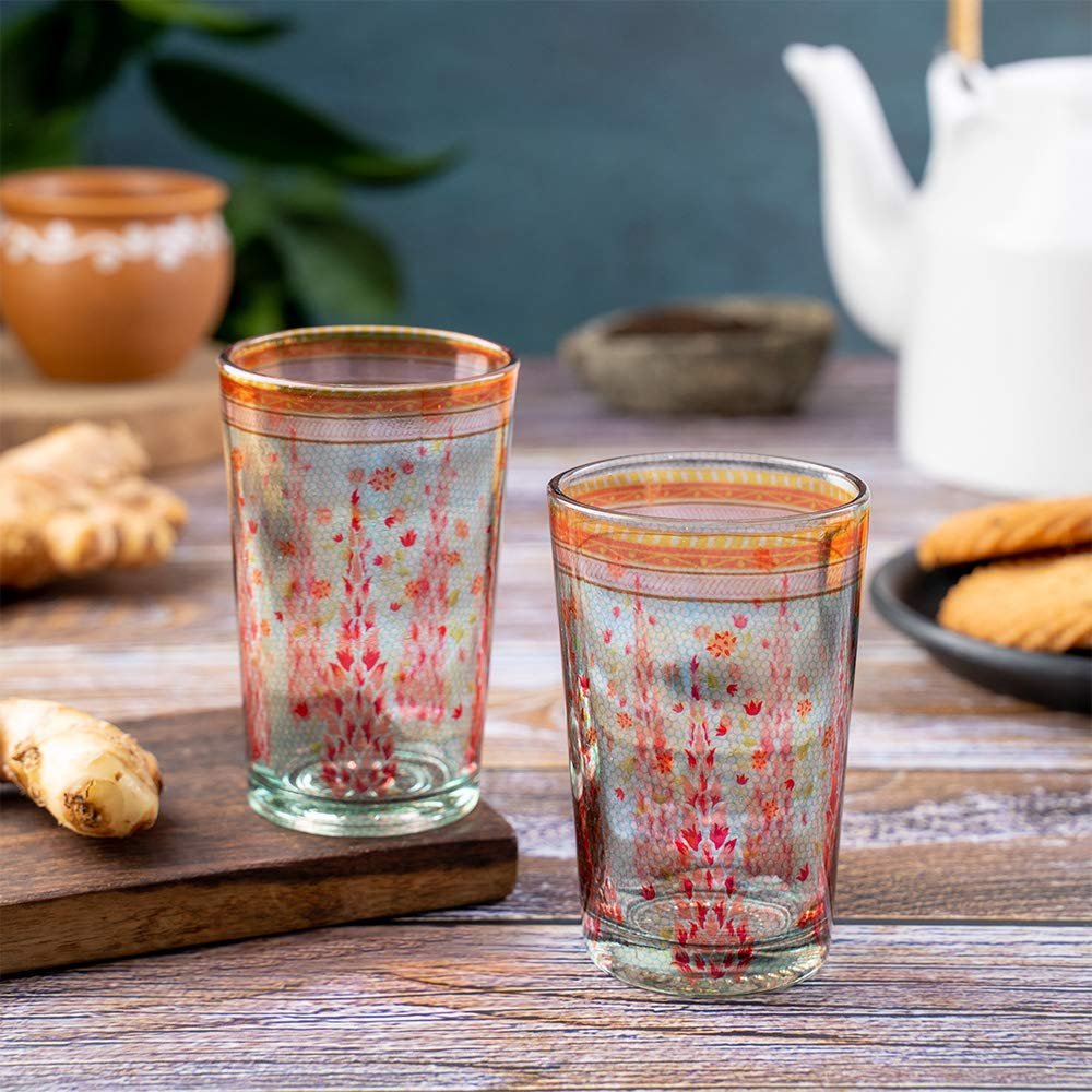 KOLOROBIA Babur Charbagh Inspired Chai Glass/Tea Glass, Flame Proof, Microwave & Dishwasher Safe | for Daily Use & Gifting, 200 ML (Set of 2)