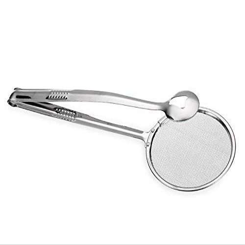 Food Tong Stainless Steel Strainer Kitchen Filter Mesh Spoon Fried Food Oil Strainer Clip Filter Spoon 28 * 10cm-Silver