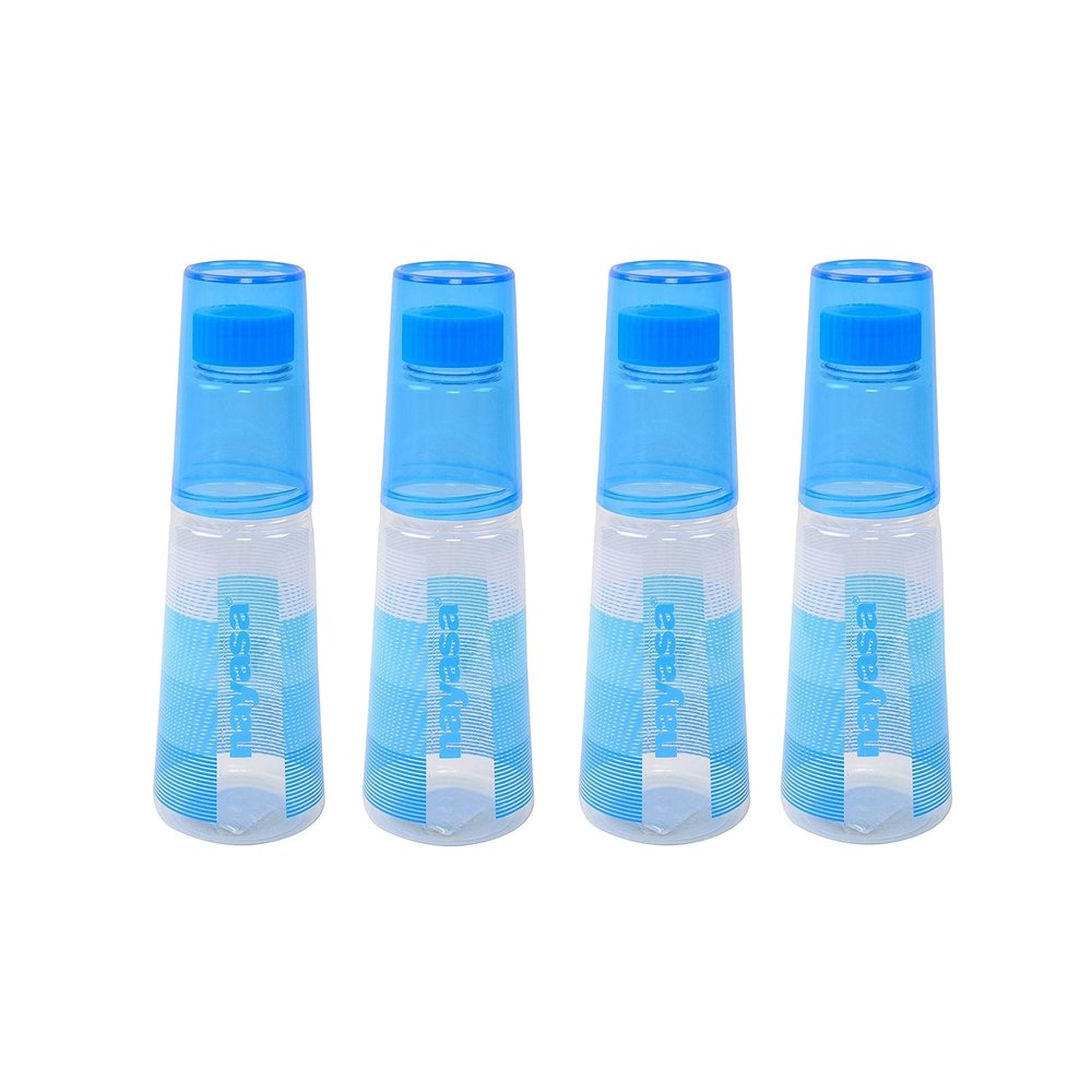 Nayasa Plastic PET Water Bottle With Glass 1000ml (BLUE, 4PC)