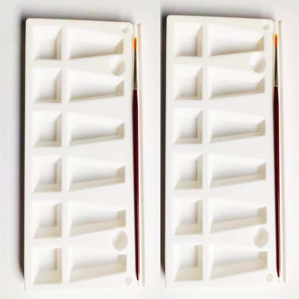 FIRST CLICK Art 16 Deep Wells Kalakar Medium Coloring White Palette with Painting Brush [Size 10.5cm X 19cm] Set of 2 Pallete