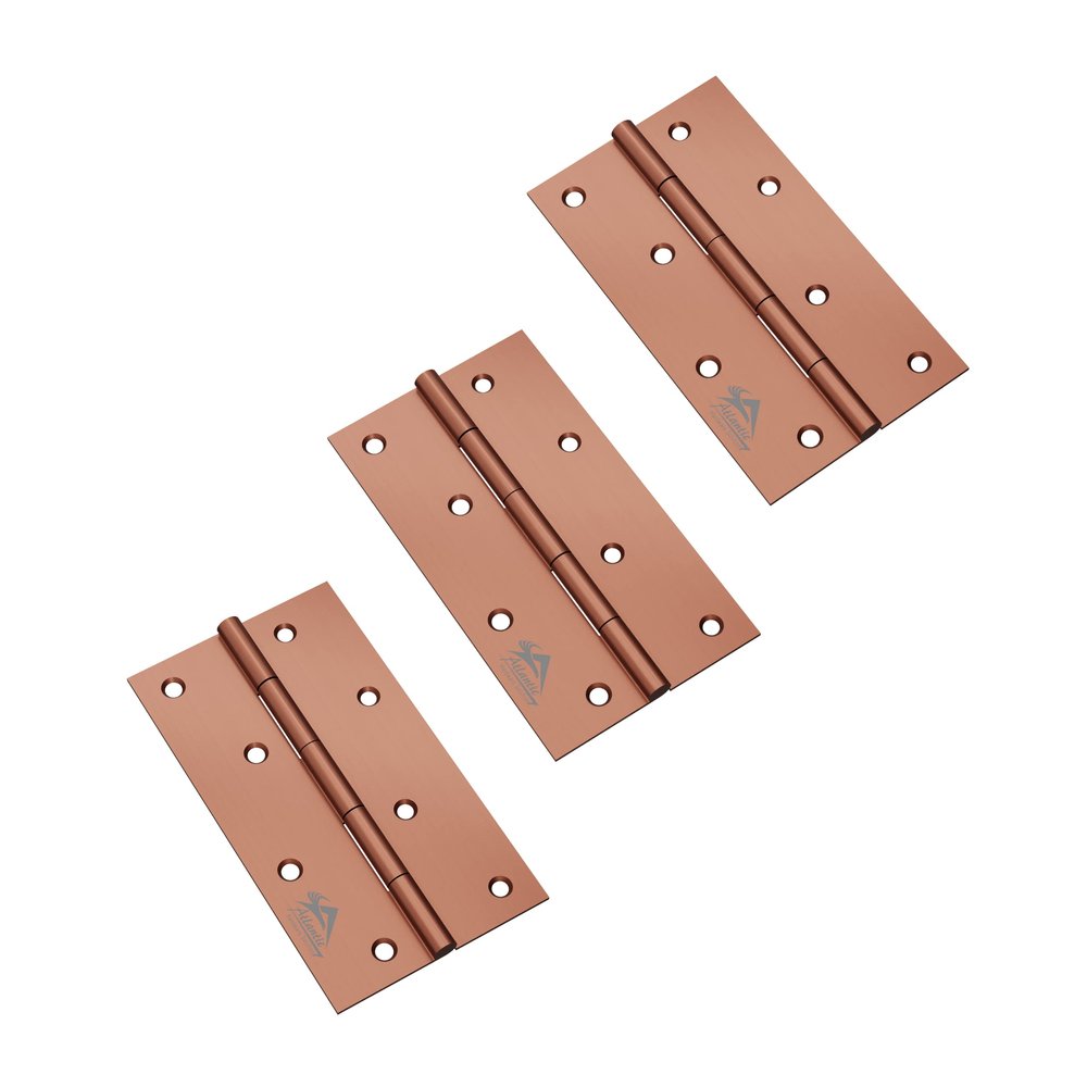 Atlantic Door Butt Hinges 5 Inch x 14 Gauge/2 MM Thickness, Premium Stainless Steel Welded Head, Rose Gold Finish, Pack of 3 Pcs
