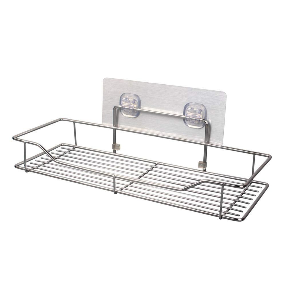 Killerzone VIHAX Self Adhesive Bathroom Shelf Rack | Stainless Steel Wall Mount Shower Caddy with Magic Sticker | No Drilling, Rustproof Storage Rack for Bathroom & Kitchen (1 Shelf, Silver Chrome)
