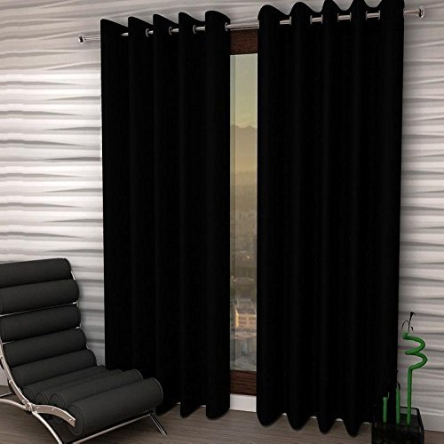 Home Ready Polyresin Grommet & Rod Pocket Eyelet Curtain For Long Door, 5 Feet, Black, Pack of 2
