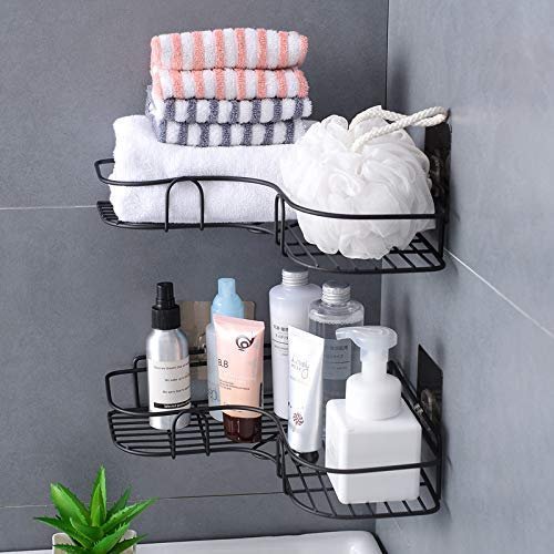 Vruta Multipurpose Kitchen Bathroom Shelf Wall Holder Storage Rack Super Adhesive Bathroom Shower Organizer Rack Shelf Bathroom Shelves & Kitchen Storage Basket Organizer (Fine, Set 3)