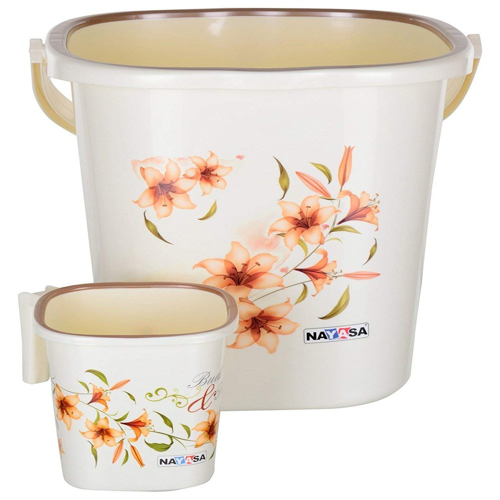 Nayasa Plastic Bucket and Mug, (Off - White, 18L) - Set of 2