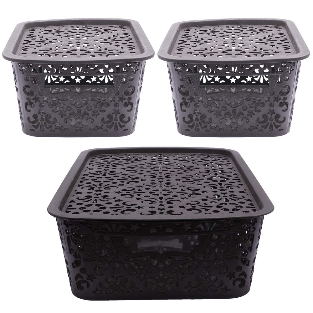 Cutting EDGE Turkish Basket (1 x Medium, 2 x Small) with Lid for Storage Baskets For Fruit Vegetable Bathroom Stationary Home Basket with Handle (Brown)