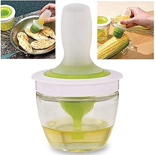 Rutmis STHITI Chef Basting Set Oil Dispenser Glass Bowl Container and Silicone Pastry Oil Storage Brush Set for Cooking BBQ Baking and Grilling