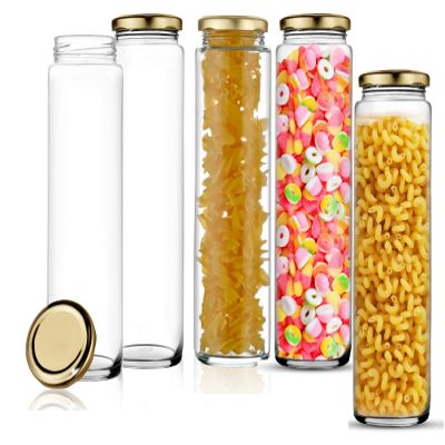STAR WORK Clear Long Bamboo Glass Jars (500 ml) - Pack of 5 Container