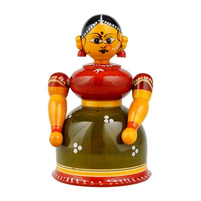 Lepakshi Handicrafts Etikoppaka Butta Bomma - Handcrafted Wooden Doll (3 x 2 x 4 inches, Multicolor)