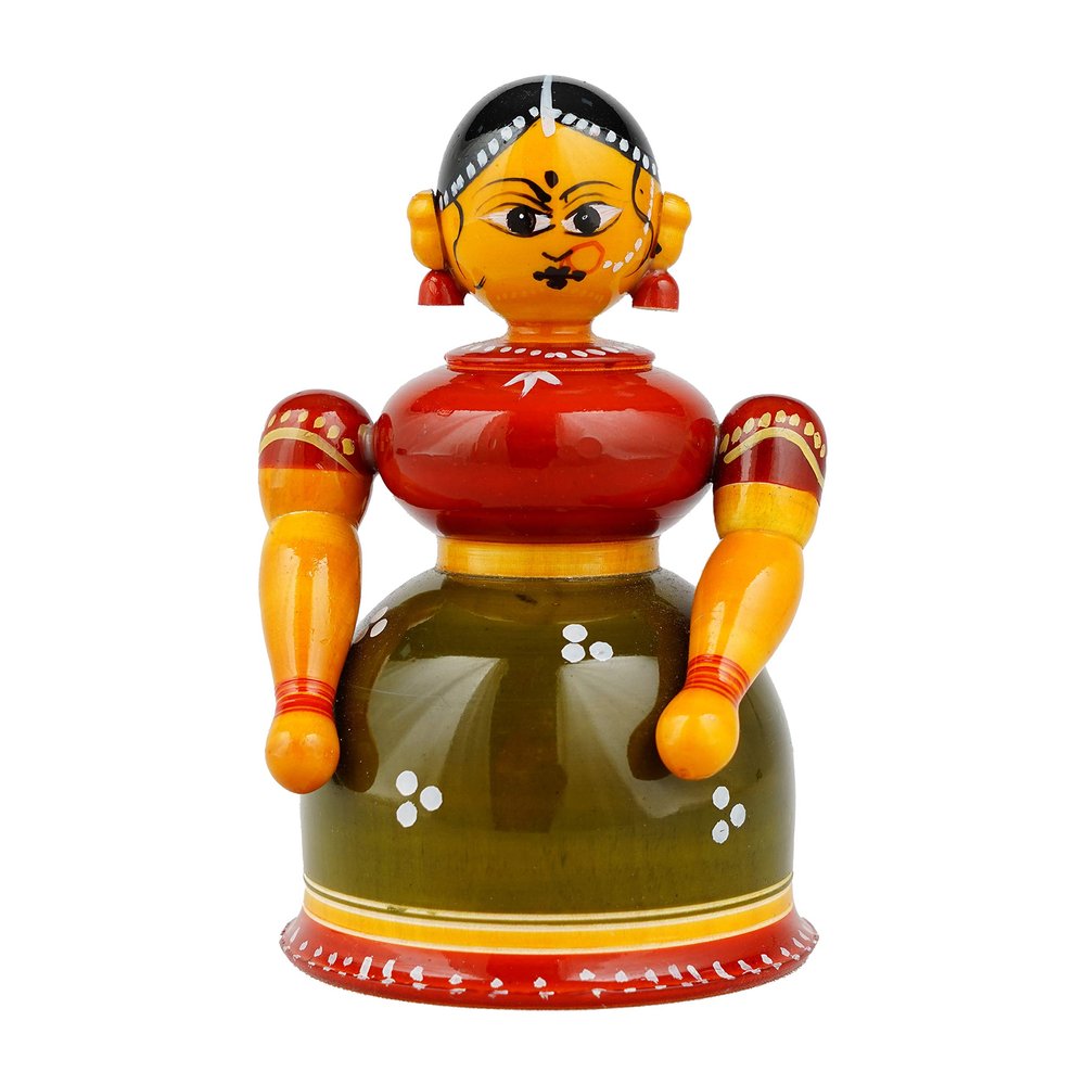 Lepakshi Handicrafts Etikoppaka Butta Bomma - Handcrafted Wooden Doll (3 x 2 x 4 inches, Multicolor)