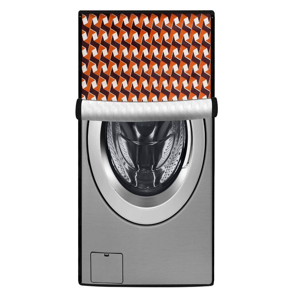 Stylista Washing Machine Cover Compatible for LG 7 kg FH2G6HDNL42 Fully-Automatic Front Load Frieze Pattern Orange