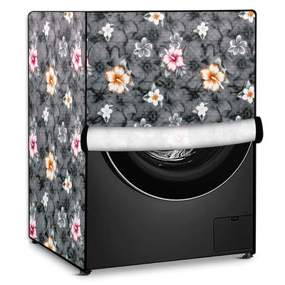 Stylista Washing Machine Cover Compatible for LG 7 kg FH2G6HDNL42 Fully-Automatic Front Load Floral Grey