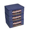 Homestrap Set of 3 Cotton Quilted Saree Covers | 3-Layered Foldable Storage Bags with Transparent Window & Zip | Premium Wardrobe Organizer for Sarees, Lehengas, Dresses | Navy Blue view 1