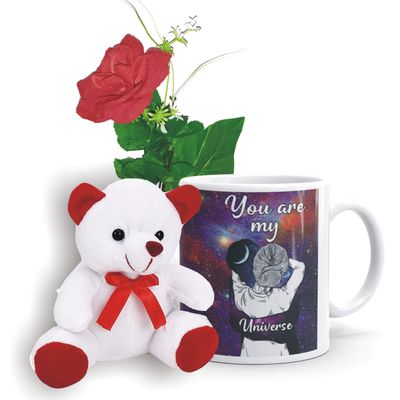 Family Shoping Ceramic Coffee Mug With Teddy And Flower - 3 Pieces, Purple, 320 ml