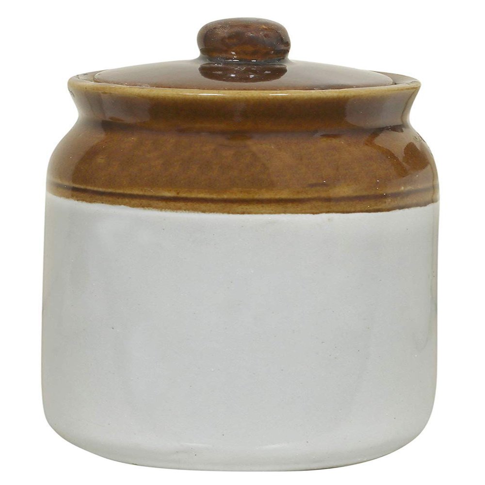 JGS Mughal Art Ceramic Pottery Hand Painted Cornichon Dry Fruit Pickle Tea Coffee Storage Jar For Kitchen (Cream_1Kg)