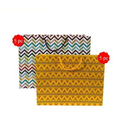 Flute Presents Beautiful Zigzag Design with Yellow Festive/Wedding/Birthday Designer Gift Paper Bag (Size 17 x 13 x 5 Inch) Pack of 10
