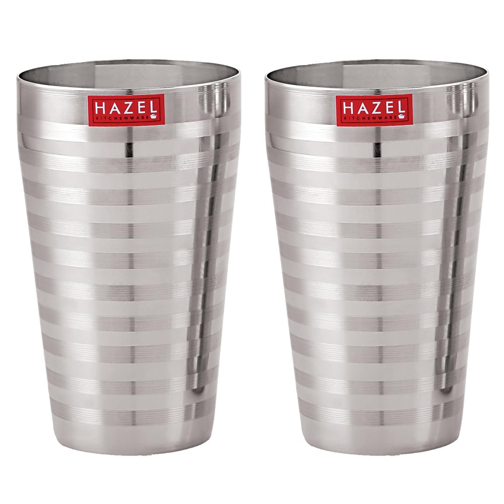 HAZEL Jumbo Lassi Glass Set of 2 | Stainless Steel Big Steel Drinking Glass 750 ML | Multipurpose Water, Thandai & Juice Glass