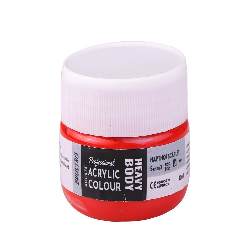 BRUSTRO Professional Artists Heavybody Acrylic Paint 50Ml Napthol Scarlet (Sr 3)| Ideal for Canvas,Impasto and Textured Painting Techniques, Dimensional Effects, Retain Brushstrokes.
