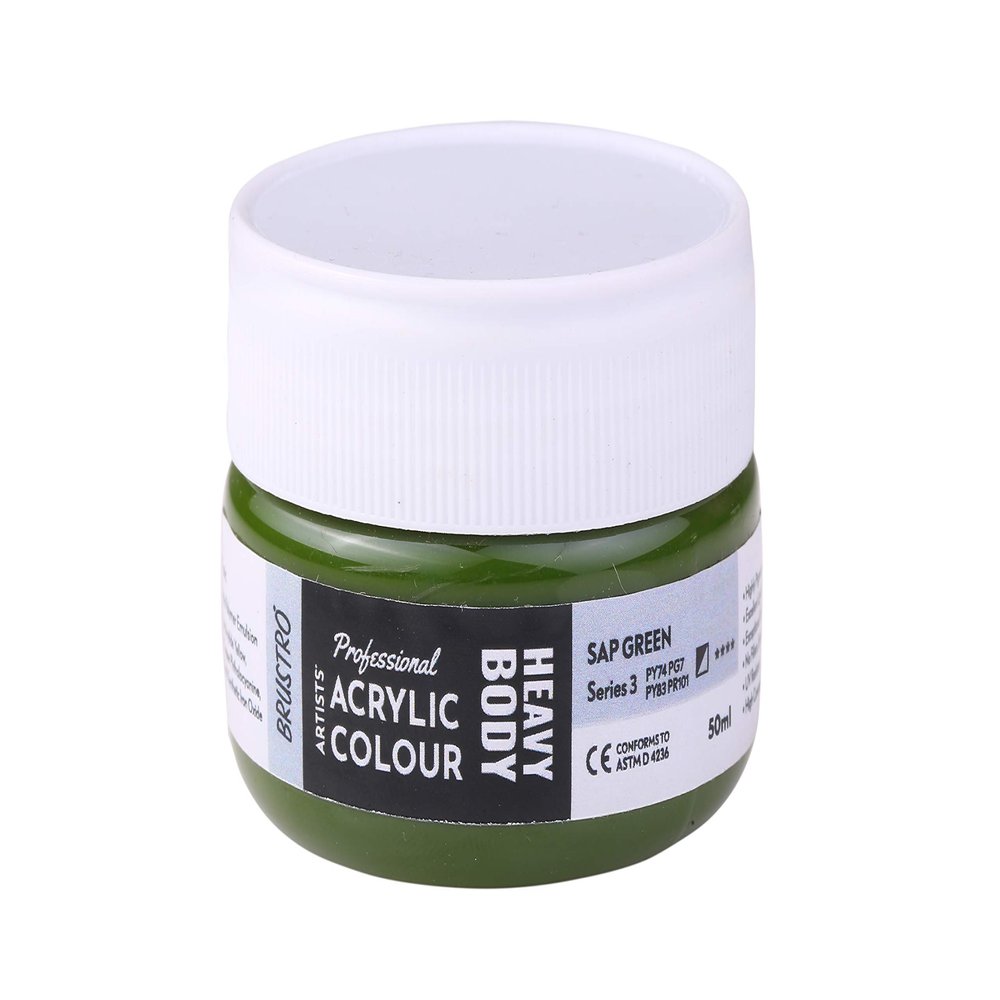 BRUSTRO Professional Artists Heavybody Acrylic Paint 50Ml Sap Green (Sr 3)| Ideal for Canvas,Impasto and Textured Painting Techniques, Dimensional Effects, Retain Brushstrokes.