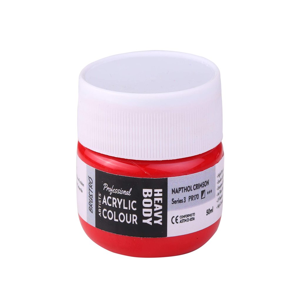 BRUSTRO Professional Artists Heavybody Acrylic Paint 50Ml Napthol Crimson (Sr 3)| Ideal for Canvas,Impasto and Textured Painting Techniques, Dimensional Effects, Retain Brushstrokes.