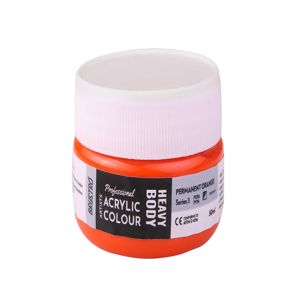 BRUSTRO Professional Artists Heavybody Acrylic Paint 50Ml Permanent Orange (Sr 3)| Ideal for Canvas,Impasto and Textured Painting Techniques, Dimensional Effects, Retain Brushstrokes.