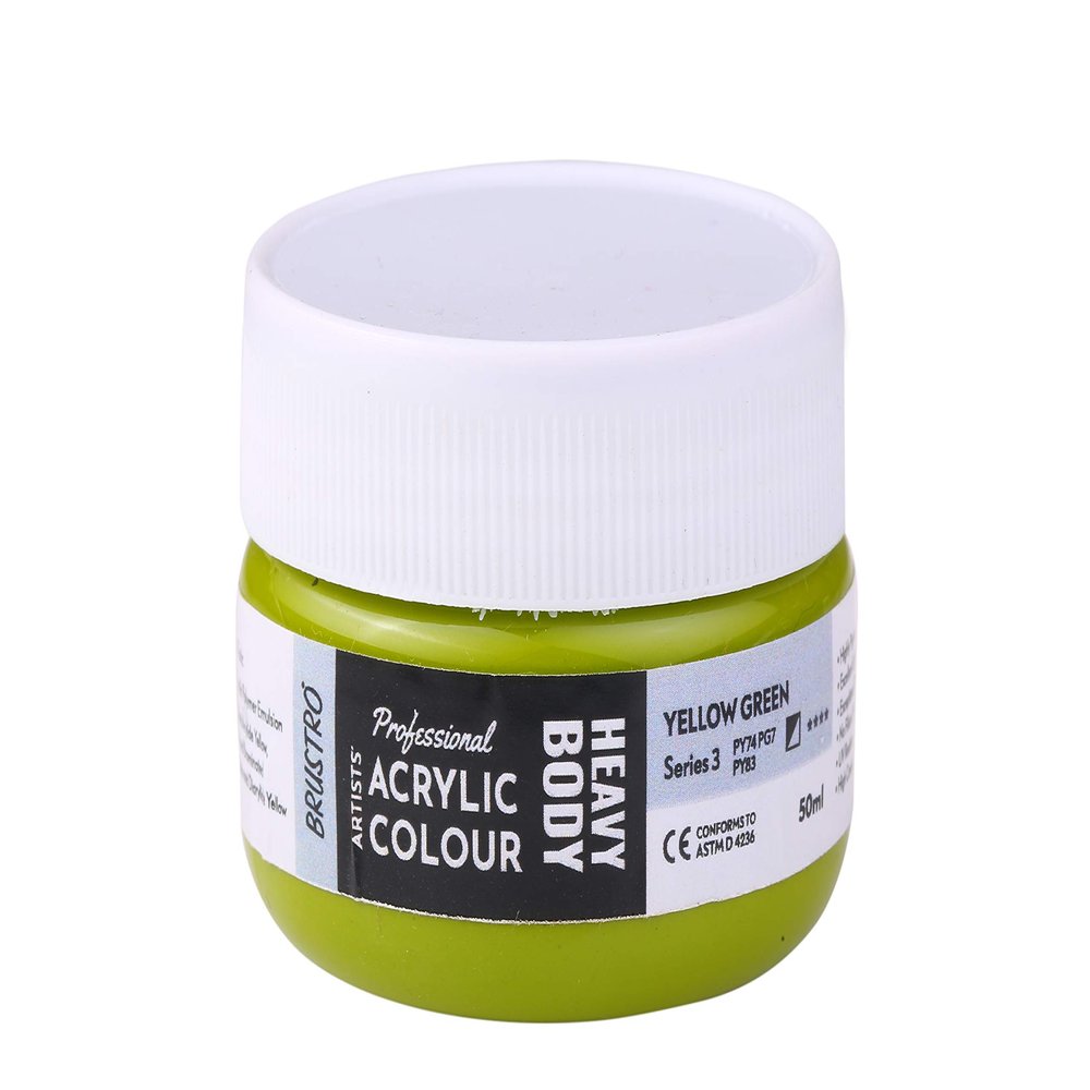 BRUSTRO Professional Artists Heavybody Acrylic Paint 50Ml Yellow Green (Sr 3)| Ideal for Canvas,Impasto and Textured Painting Techniques, Dimensional Effects, Retain Brushstrokes.