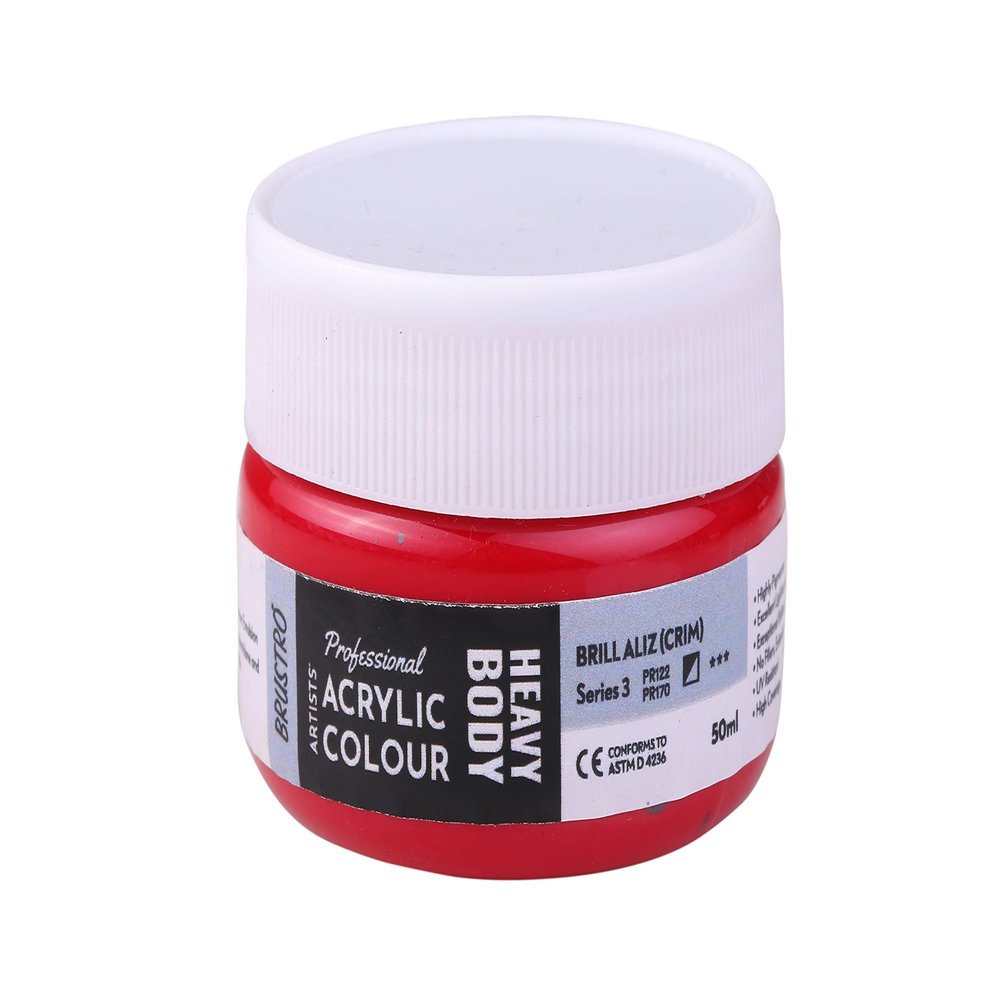 BRUSTRO Professional Artists Heavybody Acrylic Paint 50Ml Brill Aliz (Crim) (Sr 3)| Ideal for Canvas,Impasto and Textured Painting Techniques, Dimensional Effects, Retain Brushstrokes.