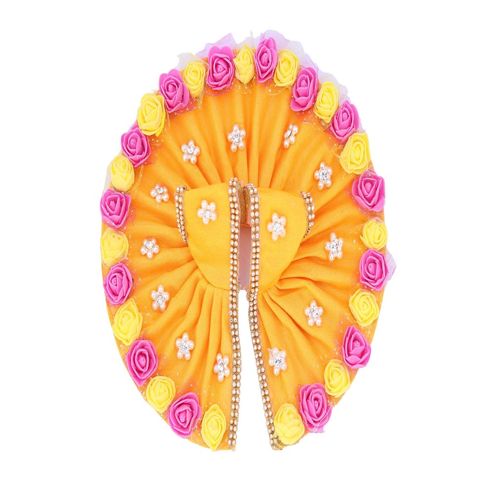 Geetanjali Fabric Laddu Gopal Dress with Artificial Flower (Yellow)