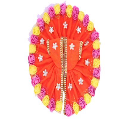 Geetanjali Fabric Laddu Gopal Dress with Artificial Flower (Orange)