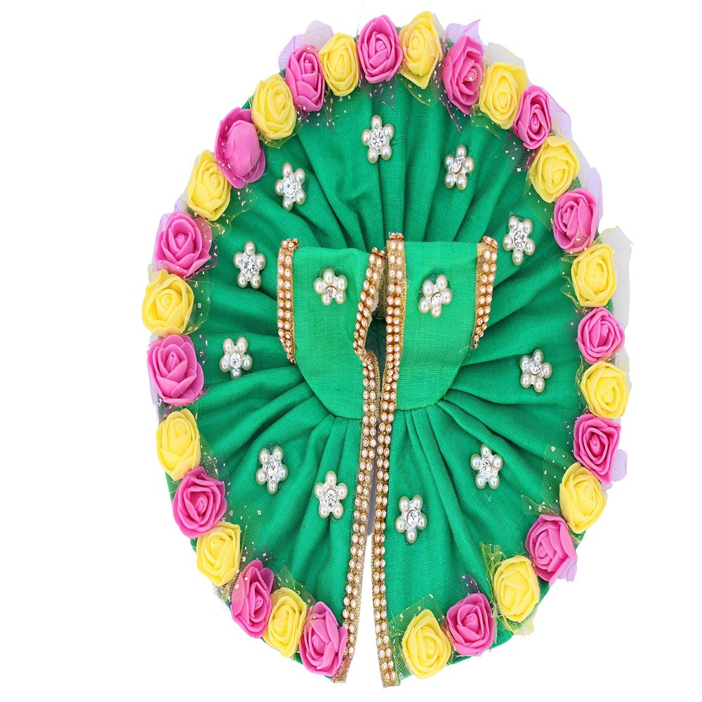 Geetanjali Fabric Laddu Gopal Dress with Artificial Flower (Green)