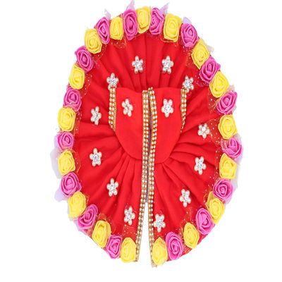 Geetanjali Fabric Laddu Gopal Dress with Artificial Flower (Red)