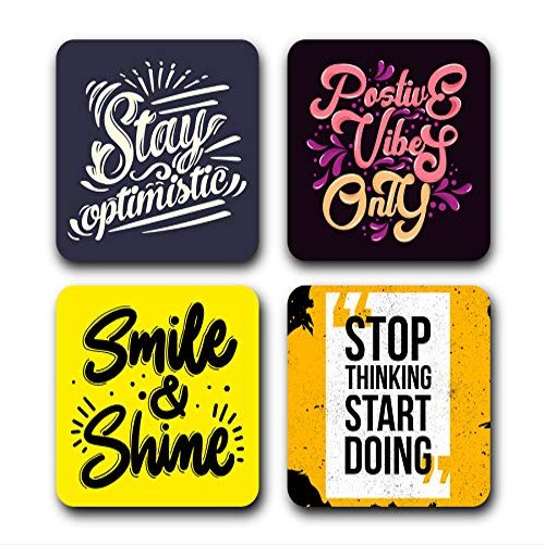 Presta Gifts Tea Coaster Set Motivational Quotes Printed, MDF Wood Material Coasters for Home and Kitchen, Office Table, Dining Table, Home Decor (3.5x3.5 inches, Set of 4)