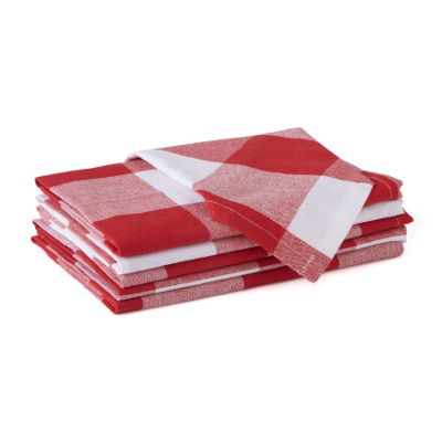 Encasa XO Dining Table Napkins Set of 6, 43x43 cm | Machine Washable Reusable, Recycled Cotton Cloth Napkin, Soft & Absorbent, Table Decor for Hotels, Farmhouse - White & Buffalo Red Checks