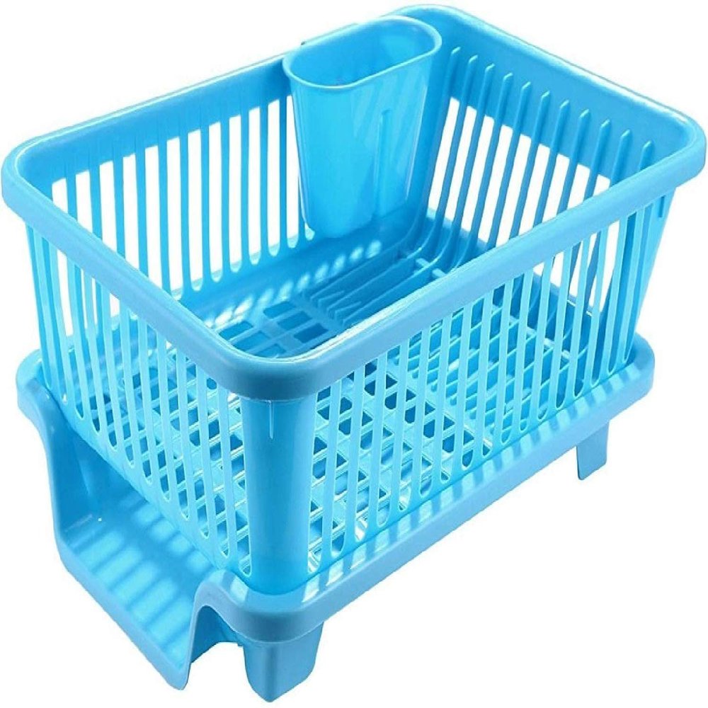 FAYBY Multi Functional Kitchen Sink Dish Utensil Drainer Drying Rack Organizer Vegetable Fruit Drainer Basket Plastic Sink Flat Dish Rack Drainer with Removable Tray Organizer, Multicolour