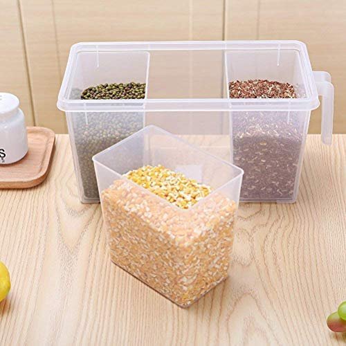 Horoly Refrigerator Organizer Container Square Handle Food Storage Organizer Boxes - Clear with Lid, Handle and 3 Smaller Bins