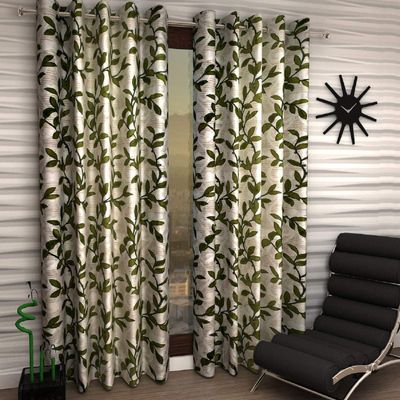 Radees Creations Polyresin Floral Grommet Door Curtain, Door - 7 Feet, Green, Pack of 2