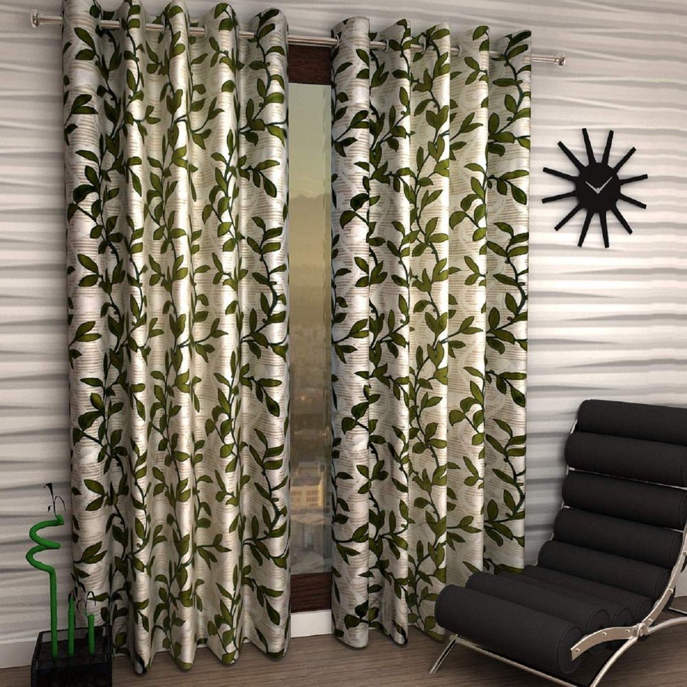 Radees Creations Polyresin Floral Grommet Door Curtain, Door - 7 Feet, Green, Pack of 2