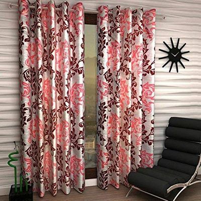 Radees Creations Polyresin Floral Grommet Door Curtain, Door - 7 Feet, Maroon, Pack of 2