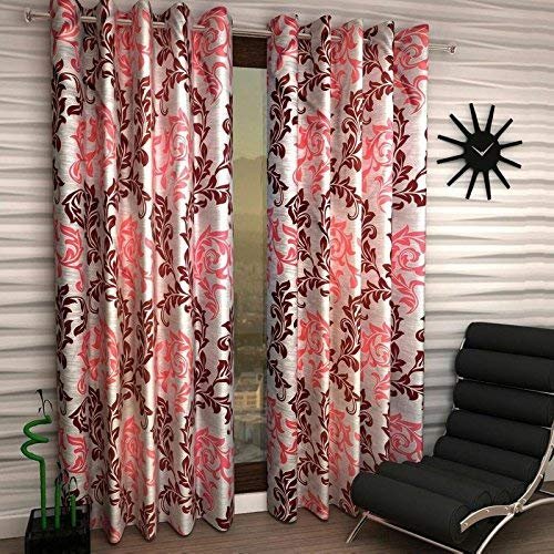 Radees Creations Polyresin Floral Grommet Door Curtain, Door - 7 Feet, Maroon, Pack of 2