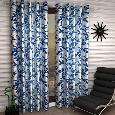 Radees Creations Polyresin Floral Grommet Door Curtain, Door - 7 Feet, Blue, Pack of 2