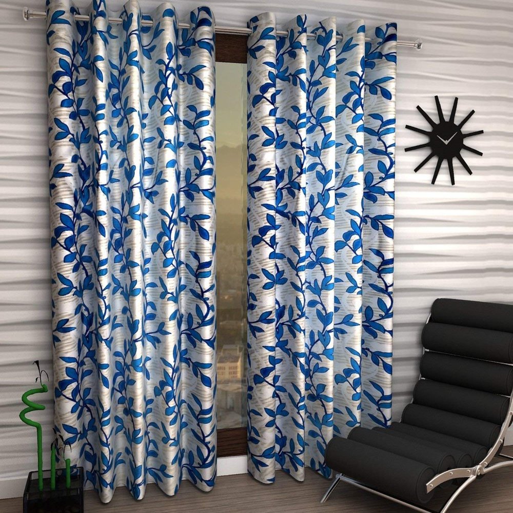 Radees Creations Polyresin Floral Grommet Door Curtain, Door - 7 Feet, Blue, Pack of 2