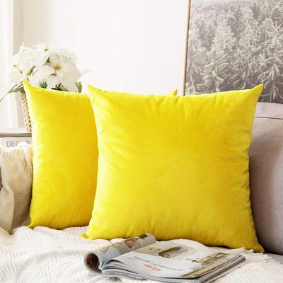 Khooti Decorative Velvet Square Cushion Cover Throw Pillow Cover for Living Room Couch Single Seater Sofa, Colourful Modern Small 12 x 12 Inches / 30 x 30 cm (Colour - Lemon Yellow)(Set of 2 Pieces)