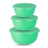 JENSONS Flora Microwave Safe Bowl |Serving Bowl with Lid, Mixing Bowl, Oven Bowl Set Microwave, Flora Stainless Steel Bowl Set of 3 with 600ml, 800ml, 1300ml-Green view 1