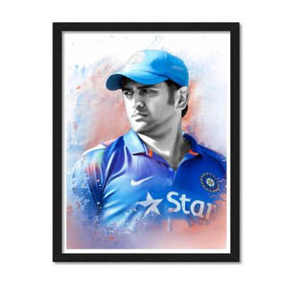 Good Hope MS Dhoni Poster Frame Cricket Player Motivational Framed Poster For wall decoration home bedroom living room Photo Frame Hostel Boys Ideal For Cricket Fans 10 x 13 Inch Framed