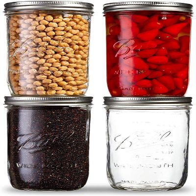 STAR WORK Transparent Square Cube Glass Jars and Container with silicone Buckle Lid for Kitchen (400ml Pack of 4)